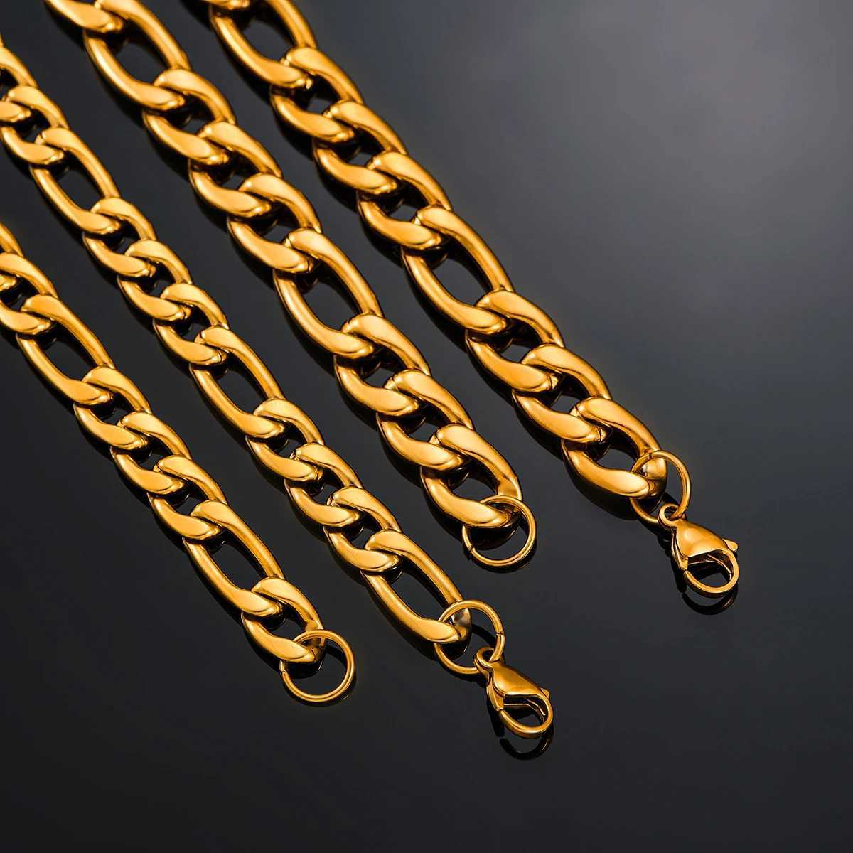 Thickn 3mm/4.5mm/6mm/7.5mm/9.5mm/11.5mm Gold Color Stainl Steel Figaro Link Classic Necklace Chain for Men Women JewelryXJ250219