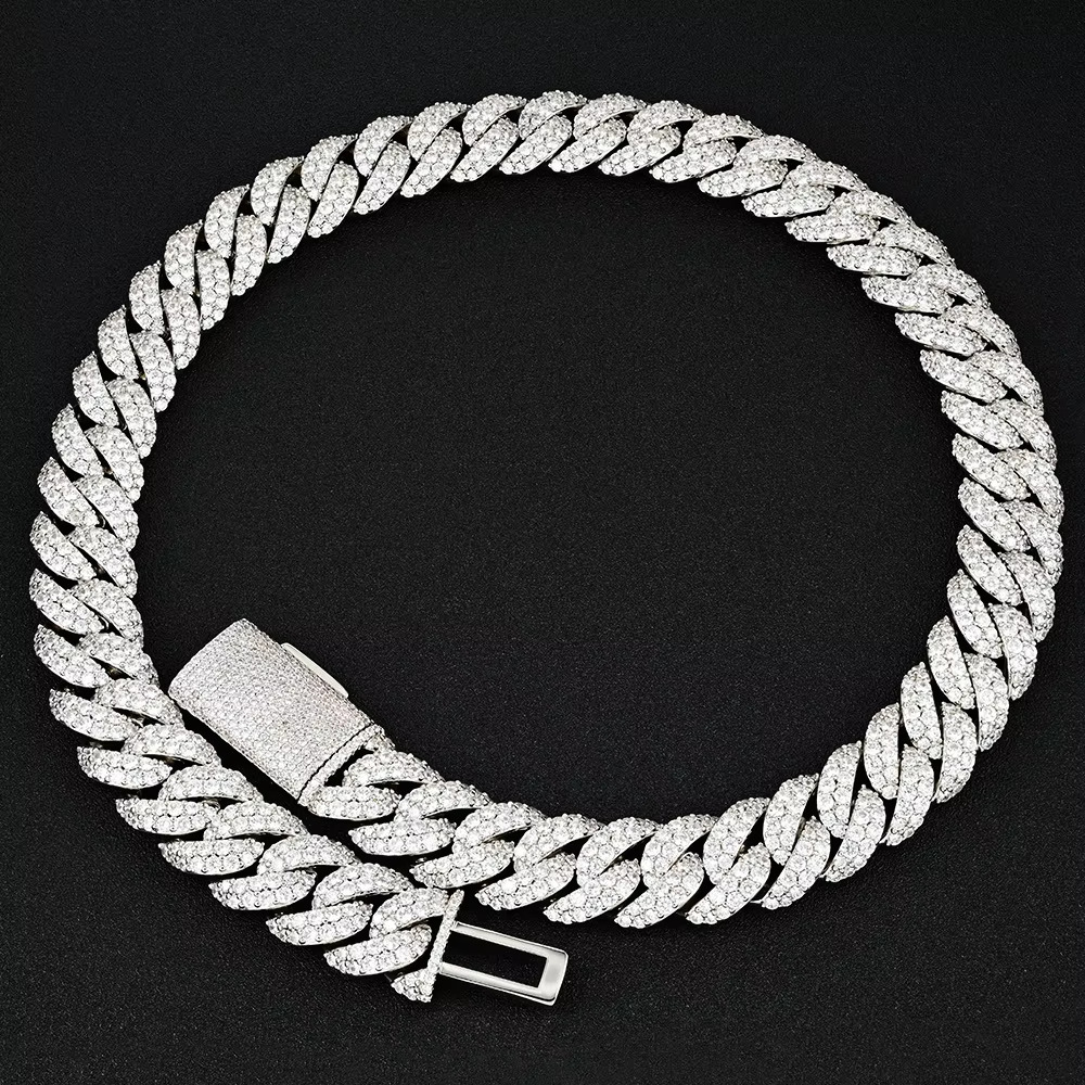 Pass Tester Hip Hop Jewelry 16mm sterg sier VVS Moissanite Miami Cuban Chain