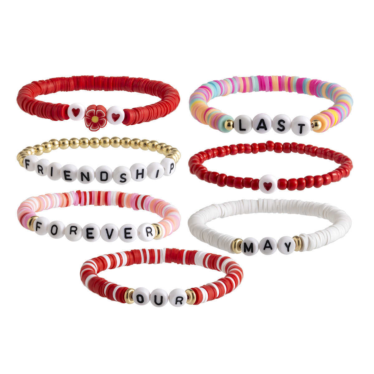 Charm Bracelets Accessories Bohemian style colorful soft ceramic elastic letter LOVE bead bracelet Brelet H25220