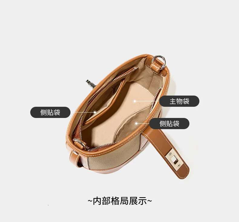 First Layer Cowhide Genuine Leather Bucket Women New Style 2024 Popular Design Portable Commuter Crossbody Shoulder Bag