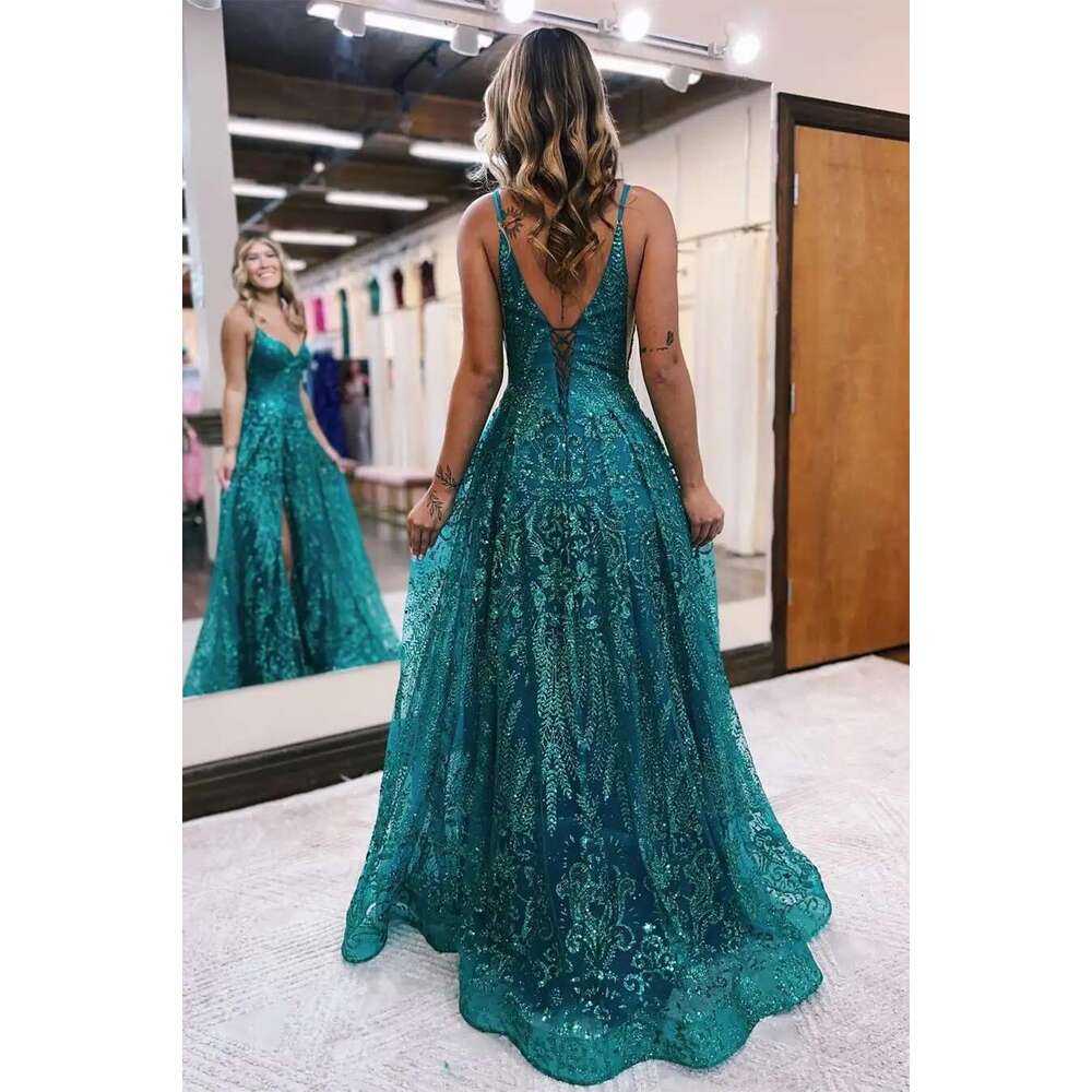 A-and Lace Sleeveless Prom Dress with Slit, Spaghetti Straps, Elegant Dresses, Long Mermaid Dress, Formal Occasion, Exquisite