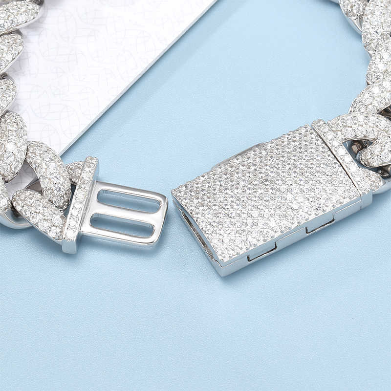Wholesale Buss Down 25cts Sterling Silver Cuban Llink Hip Hop 18K White Gold Plated Moissanite Cuban Bracelet for Men
