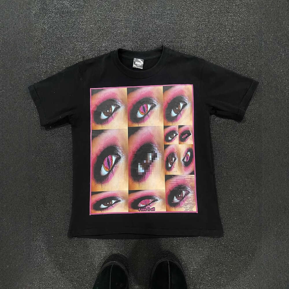 Summer y2k printed T-shirt, sleeved round neck top, personalized dark INS slim fit short T-shirt