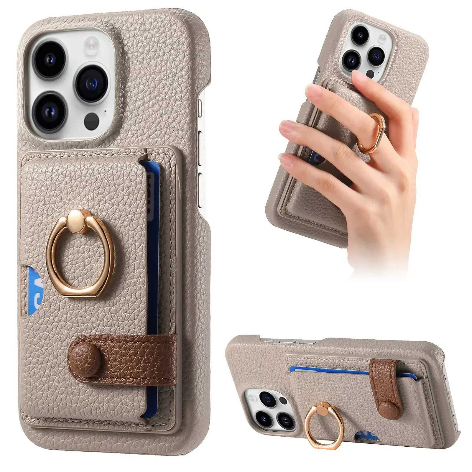 Leather Ring Support Phone Case for IPhone 13 12 Mini 16 15 14 11 Pro Max X XR 7 8 Plus Wallet with Card Holder Shockproof Cover Z250220