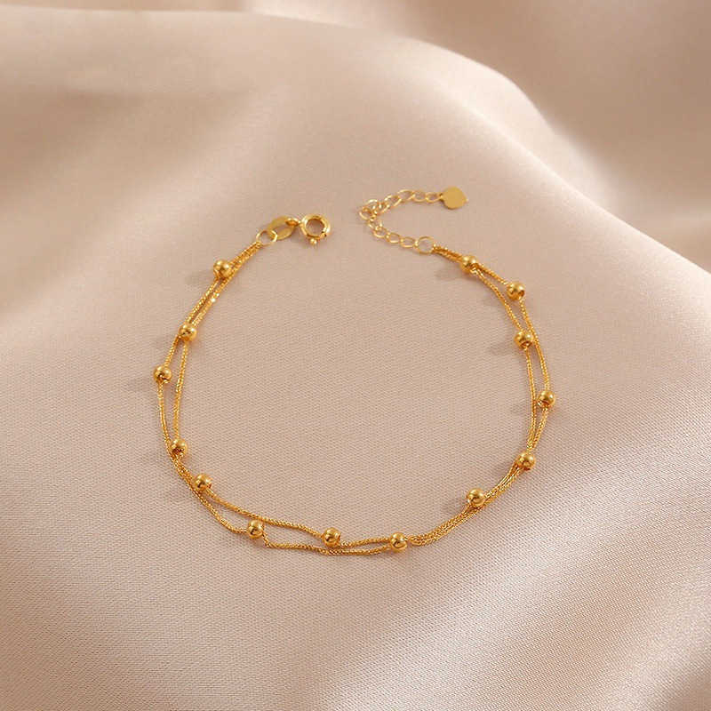 Charm Bracelets High end womens accessories titanium steel 18K gold double-layer round bead bracelet jewelry niche and versatile non fading hand jewel