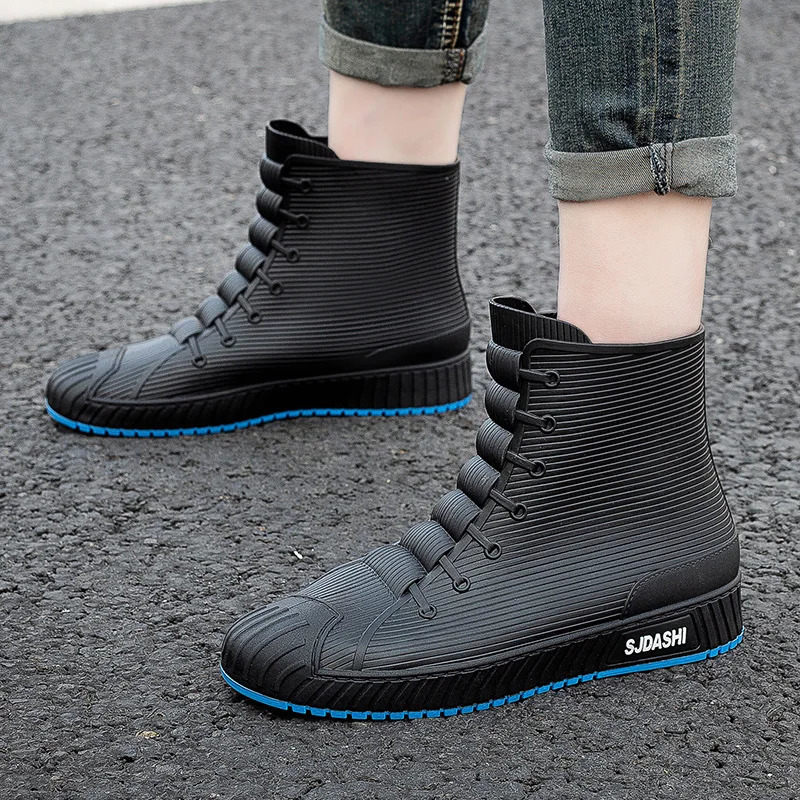 Fashion Mens Rain Boots Rubber Gumboots Slip on Midcalf Waterproof Working Comfort Red Nonslip Fishing Shoes for Men 250219