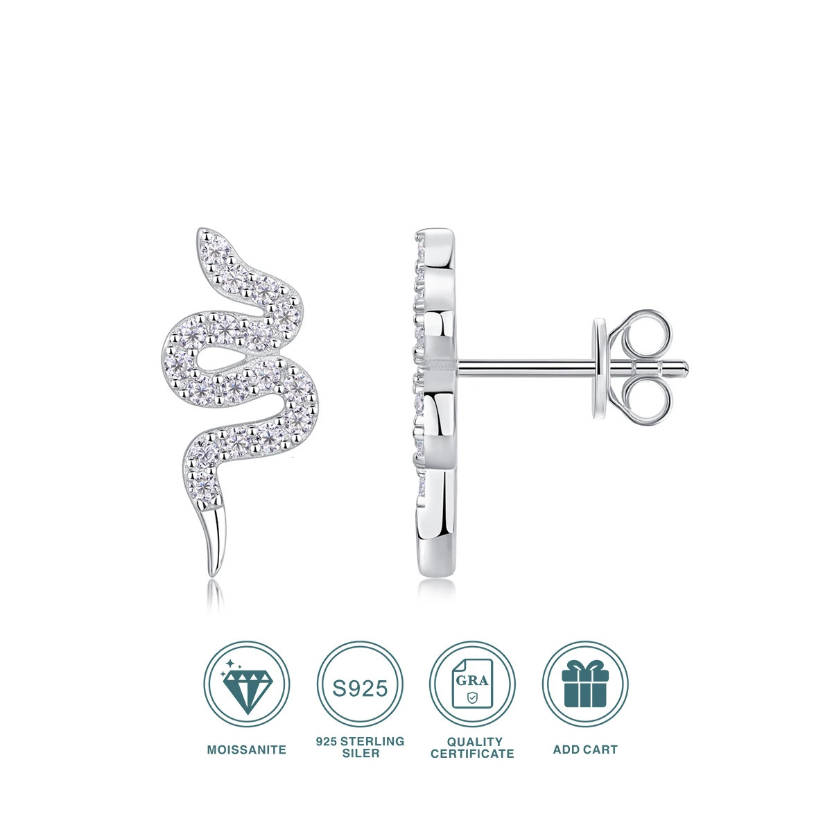 925 sterling silver snake stud earrings with Moissanite low allergenicity durability and elegant female 250220
