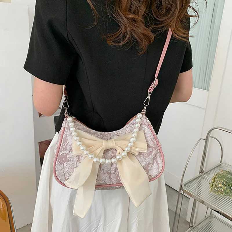 Pearl Vintage Handbag Bow Crossbody Bag Fashionable Womens Trendy Shoulder Bag Y250218