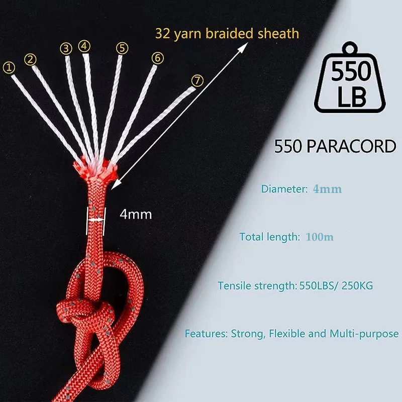 Reflective Paracord Rope Military 7 Strand 4mm 550 Tactical Parachute Cord Camping Tent Lanyard DIY Bracelet Weaving 250213