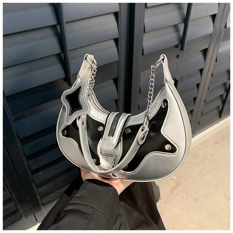 MBTI Y2k Silver Womens Shoulder Bag Premium Pu Leather Mixed Color Fashion Handbag Retro Designer Stray Womens Wallet Y250218
