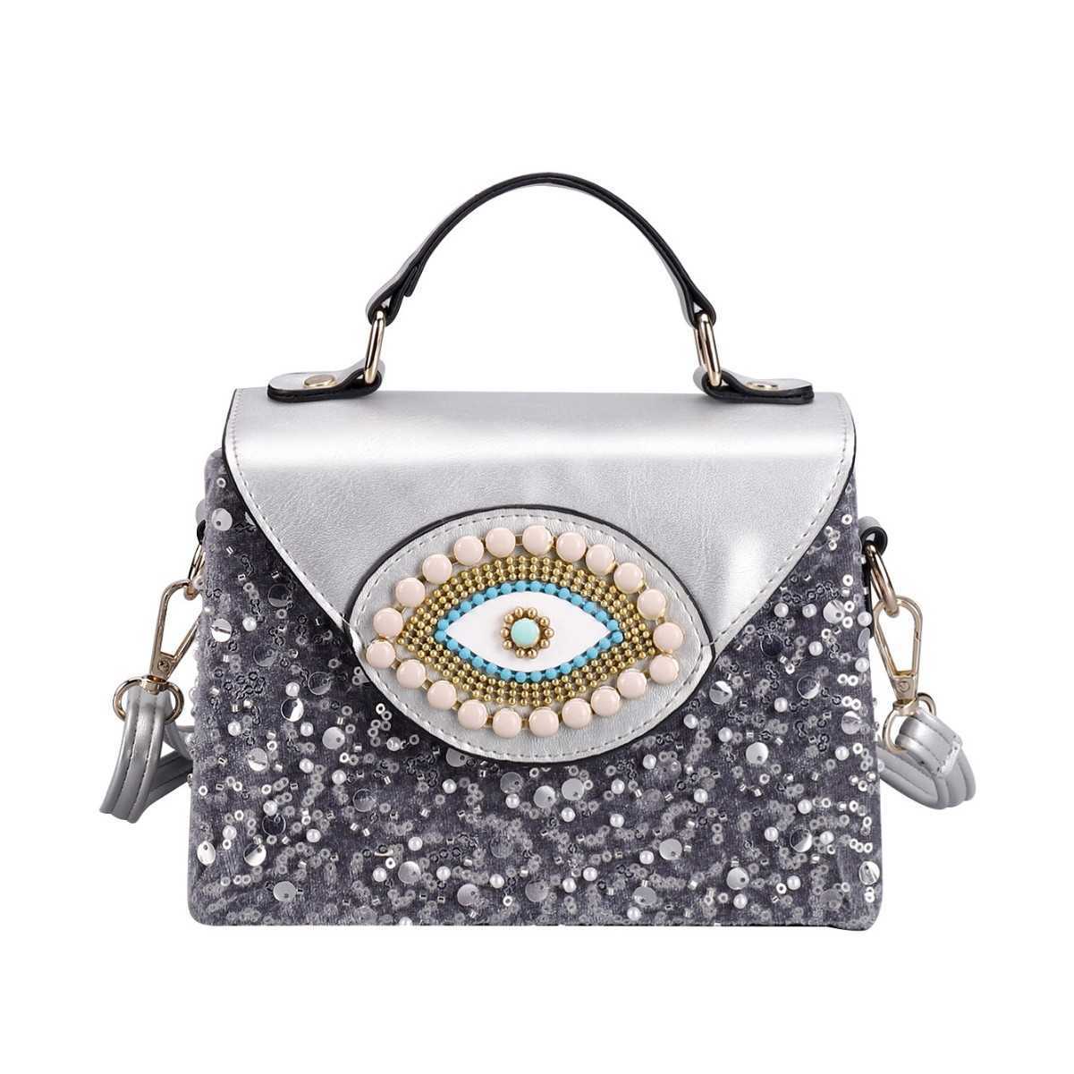 Autumn Winter Eye Box Bag Beaded Handheld Small Square Bag Ethnic Style Crossbody Bag 250215