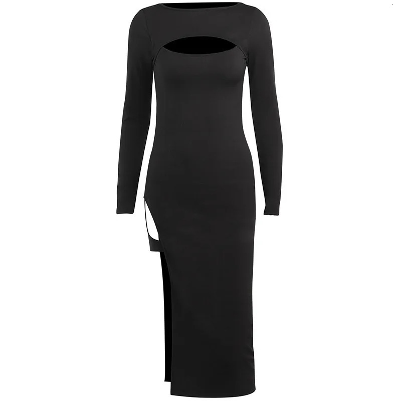 Sexy Maxi Dress Sexy Chest Hollow Split Fork Bag Hip Midi Dress Vestidos Korean Clothes for Women Y2K Fashion Club Party Dress 250219