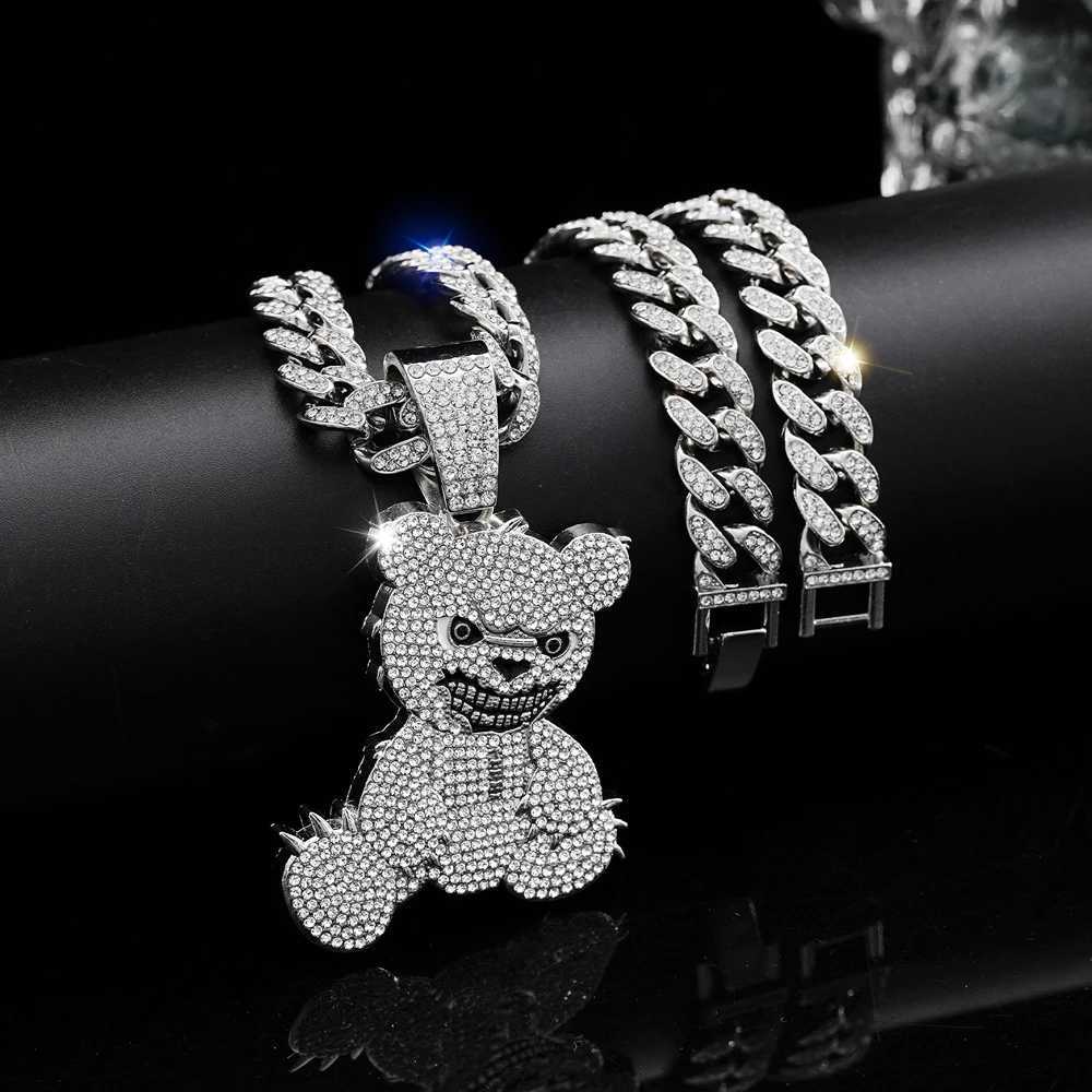 Hip Hop Aggrive Bear Pendants Necklaces with Miami Cuban Link Chain Brown Bear Mens Women Choker Collar Jewelry AccoriesXJ250219