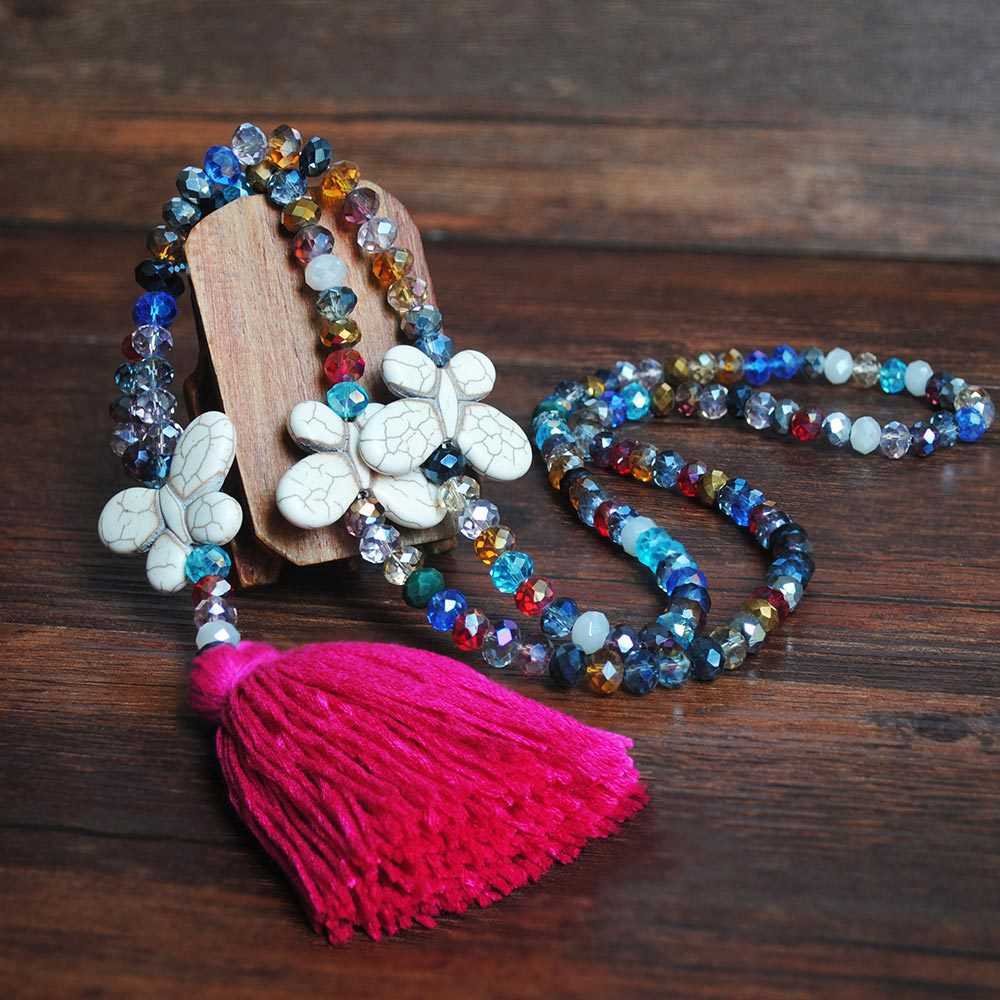 Pendant Necklaces Shein colored crystal necklace womens long autumn and winter sweater chain white turquoise butterfly necklace jewelry H25219