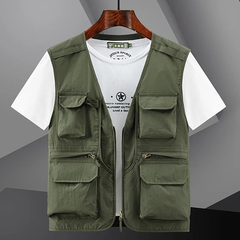 6XL Summer Outdoor Vest Men Utility Tactical Multi-pocket Vest Techwear Outdoor Hiking Fishing Pography Safari Cargo Vest 250219