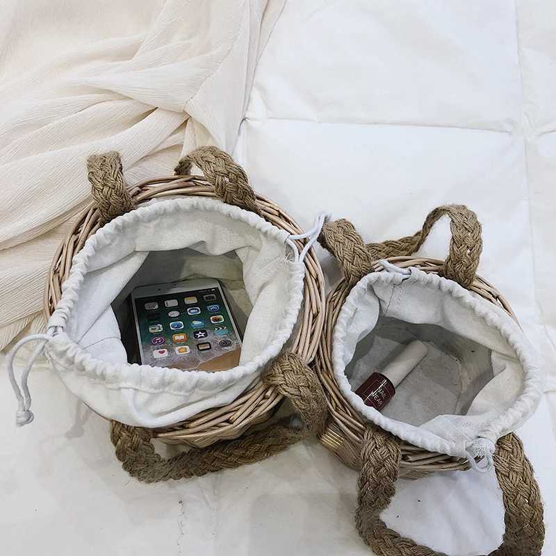 Willow Womens Beach Straw Bag Lattan Bucket Womens Handbag Bohemian Womens Small Hand Basket Handmade Summer Top Handle Handbag Z250219