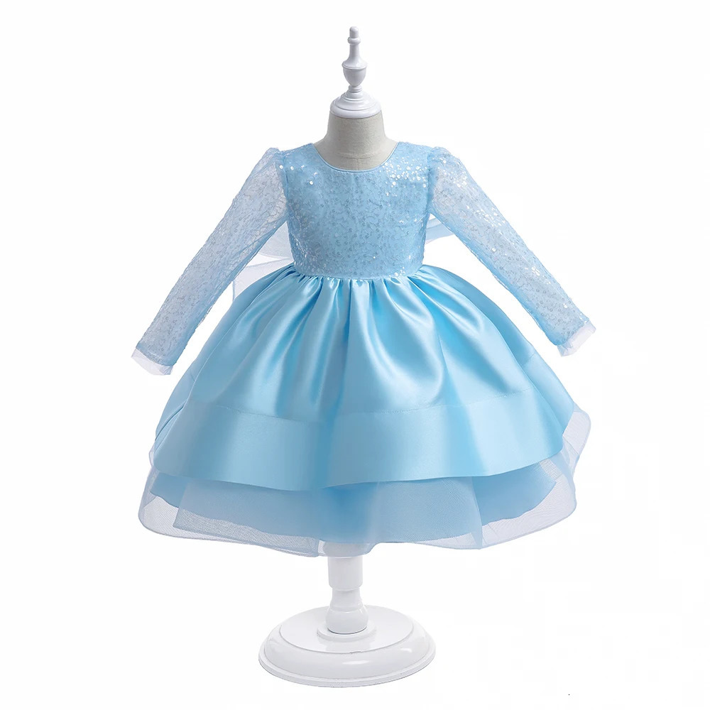 Baby Girl Birthday Fluffy Dress Infant Sequin Baptism Gown Flower Wedding Costume Kids Long Sleeved Clothes Toddler Vestidos 250220