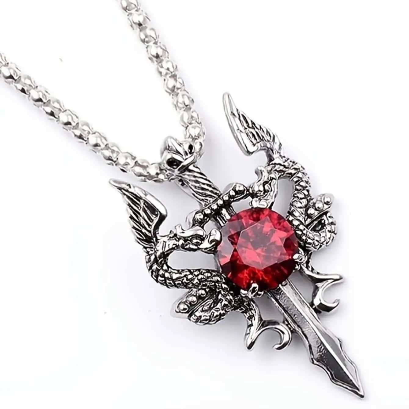 1 Gothic Dragon Water Diamond Long Necklace Mens Dominant Retro Dragon NecklaceXJ250219