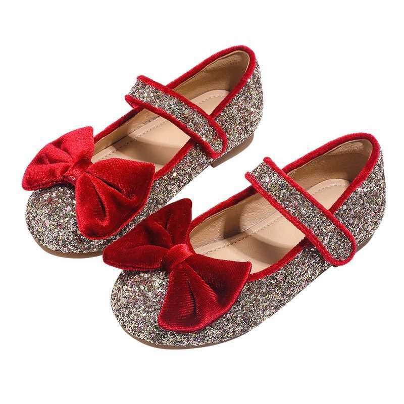 Girls Shoes Bowknot Bling Princess Shoes Vintage Children Wedding Flower Girl Footwear Party Toddler Infant First Step 3-8 Years X250220