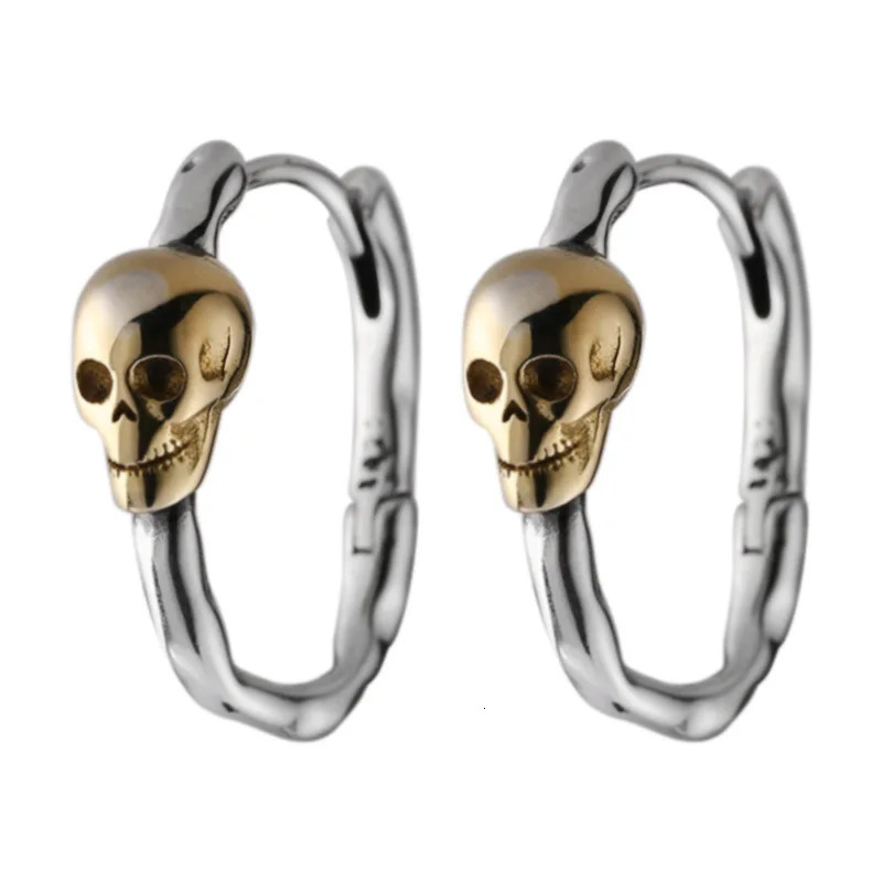 Silvology Real 925 sterling silver gothic punk rock skull ring earrings retro womens two tone earrings fashion jewelry 250219