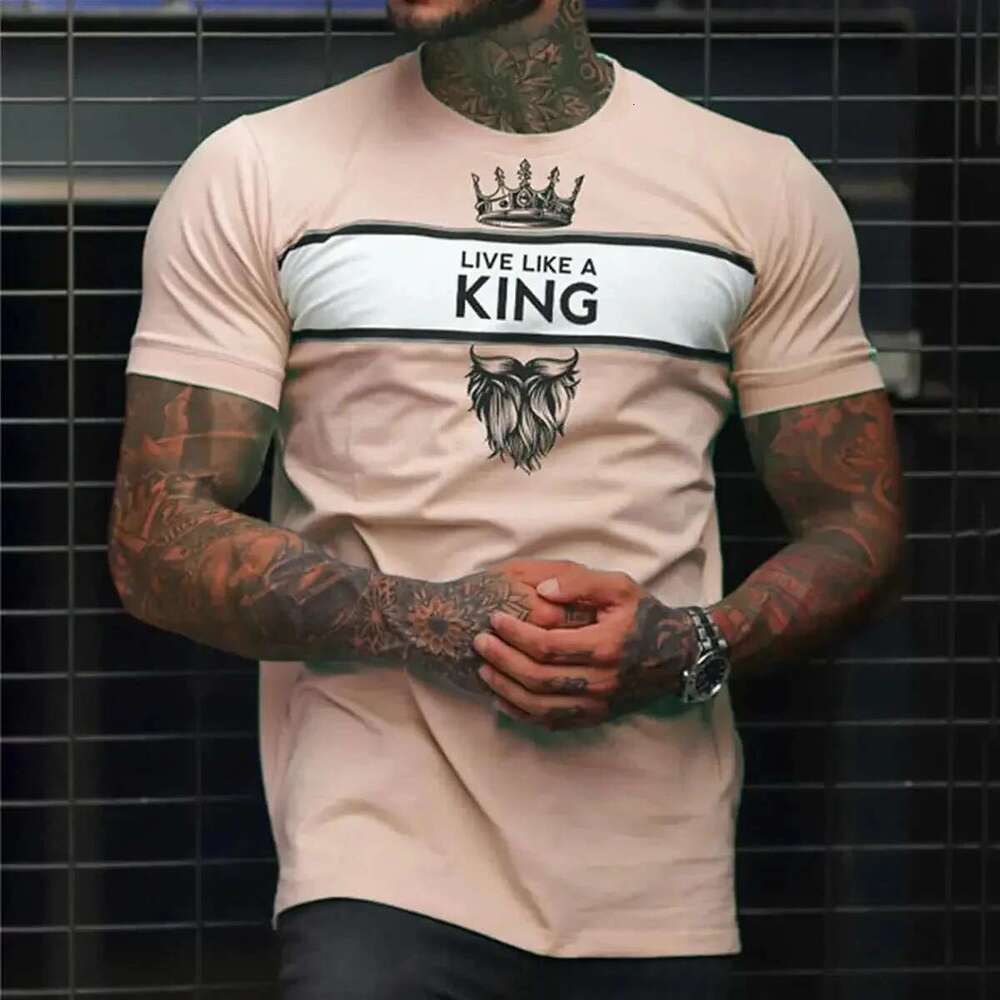 3D Printed T-shirt Letter King for Men, Harajuku Street Top, Sports Fitness, Breathable, Breathable, Men's Clothing