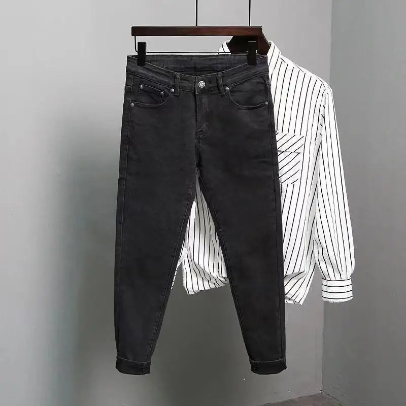 Mens Jeans Work Wear Stretch Elastic Retro Casual Male Cowboy Pants Tapered Black Stacked Trousers Korean Autumn Regular 250219