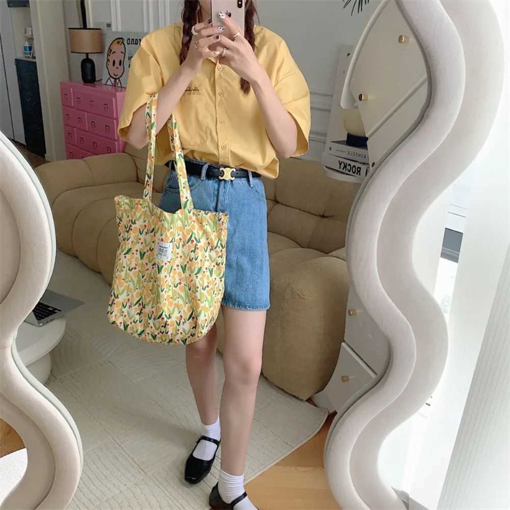 Large Capacity Shoulder Bag Fashion Vintage Floral Cotton Fabric Shopping Bags Handbags Book Bag Ladies Z250219