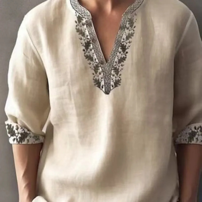 Mens Loose Casual Oversized Shirt Thin Cotton and Linen Standup Collar 250220