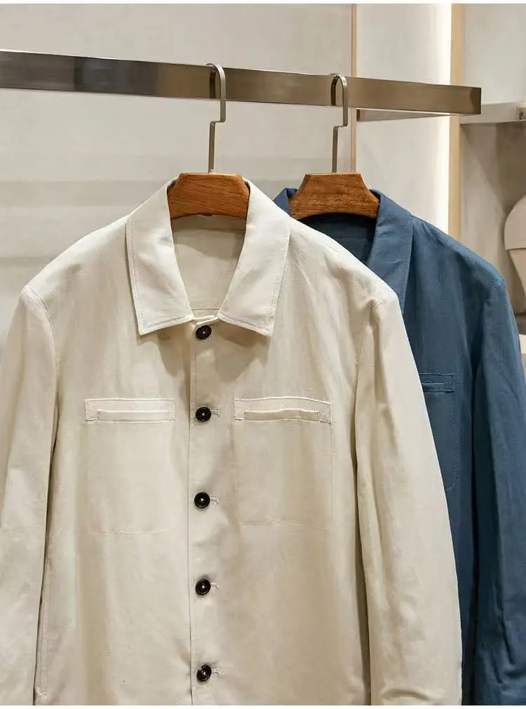 High end linen cotton blended spring mens thin casual lapel jacket 250210
