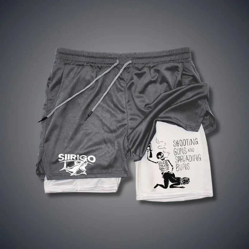 Mens fitness shorts breathable fast drying printed double-layer shorts summer sports and leisure training jogging shorts XS-3XL X250220