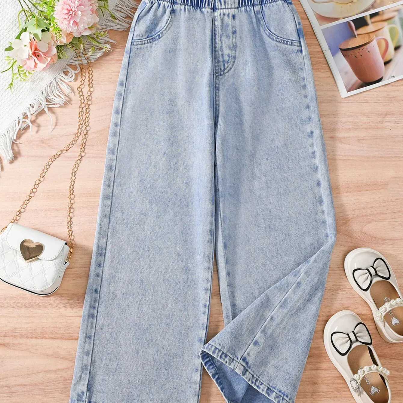 2024 Summer Trend Teen Girls Casual All-in-one Denim Wide-leg Pants for Outdoor ActivitiesT250220