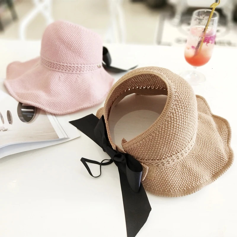 Womans Sun Hats Female Bowknot Visor Caps Hand Made Raffia Straw Summer Cap Casual Shade Hat Empty Top Hat girls Beach hat 250219