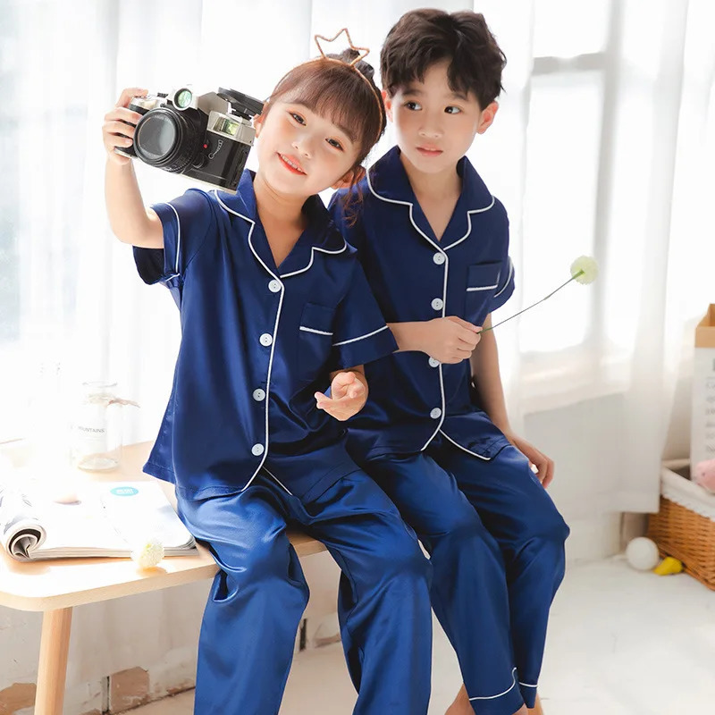 100 Satin Pajamas for 3 to 14 Years Kids Pyjamas Childrens Cotton Sleepwear Baby Homewear Night Suits Boys Silk Pajama Sets 250219