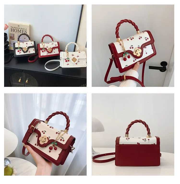 The new mini pu bag female new spring and summer tide versatile crossbody bag sense of fashion handbag cherry print satchel Y250218