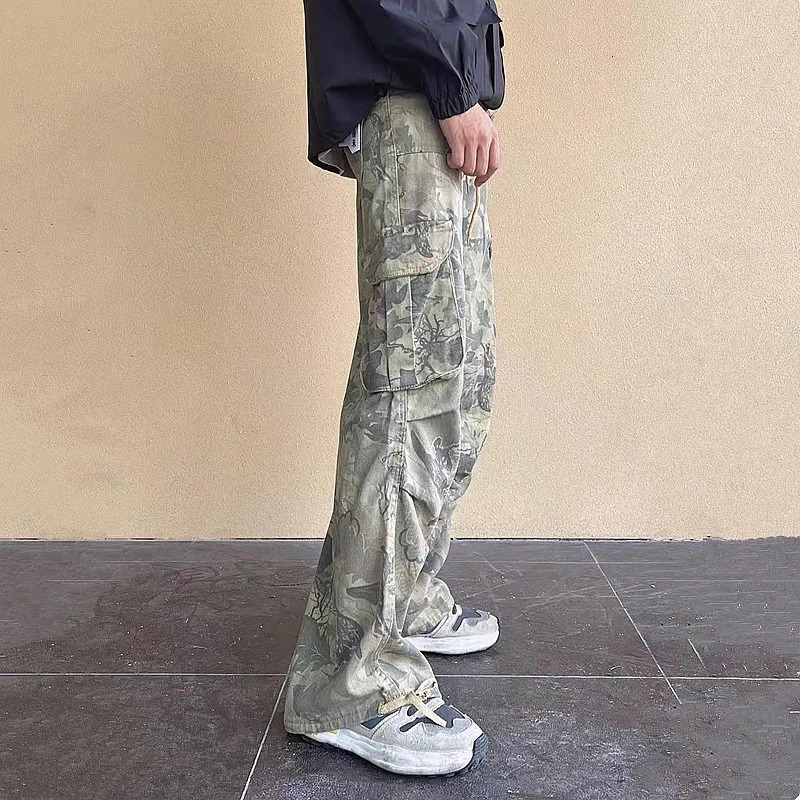 Y2K Fashion Side Pockets Camouflage Baggy Cargo Jeans Pants Men Clothing Wide Leg Women Cotton Long Trousers Pantaloni Uomo 250219