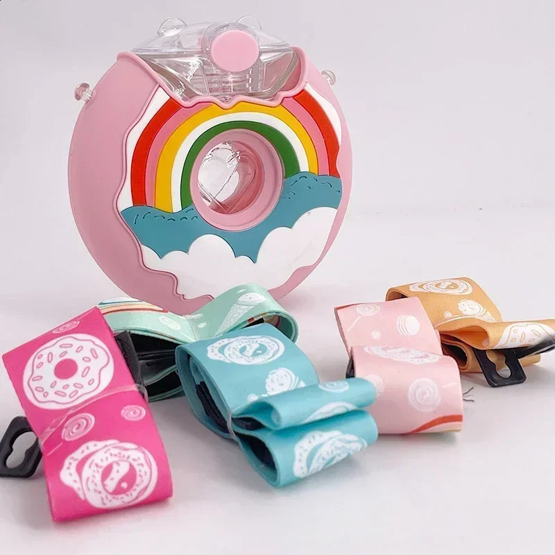 380ML Donut Shape Cup Kids Feeding Cup with Straws Lovely Donuts Shape Water Cups Cartoon Leakproof Outdoor Water Bottle 250321