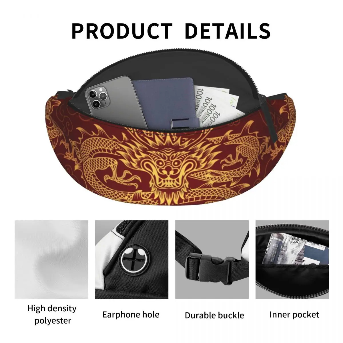 Red Japanese Dragon Pattern Fanny Pack for Men Women Fashion Asian Oriental Art Crossbody Waist Bag Traveling Phone Money Pouch 250219