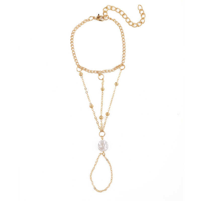 Charm Bracelets Beach minimalist and exaggerated pearl multi-layer finger chain womens bohemian trendy metal chain bracelet H25220