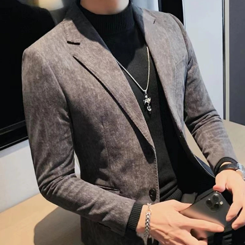 Business Male Corduroy Blazer Single Breasted Mens Suit Dress Jackets Trendy Casual Original Fashionable Vintage Coat 250220