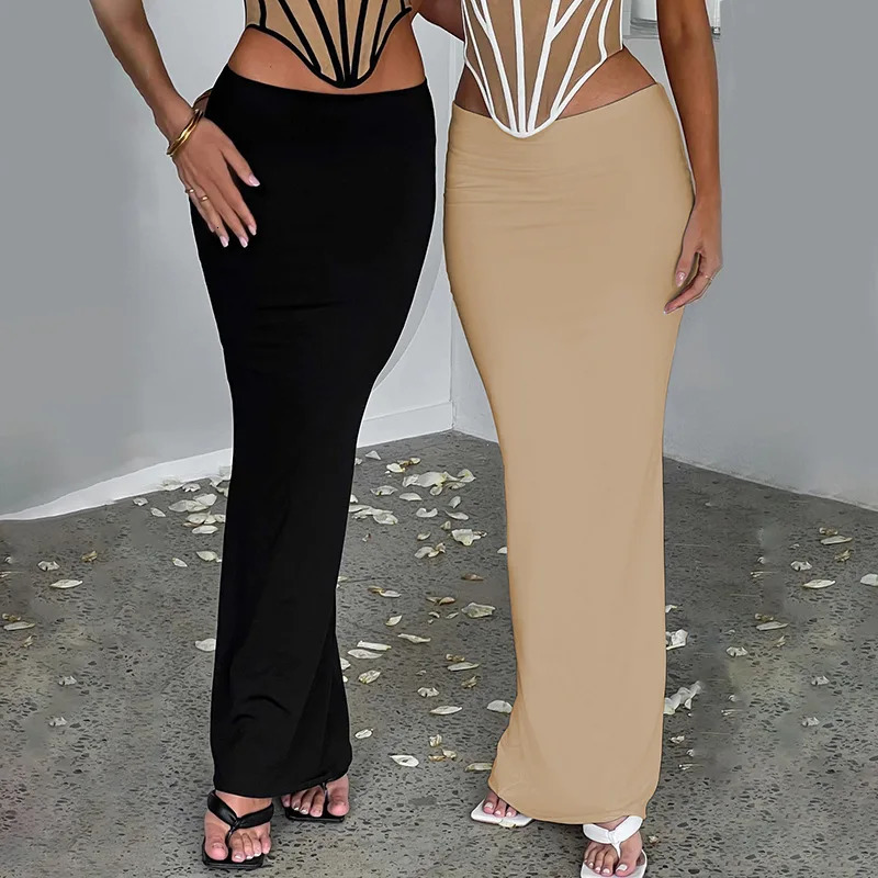 Elegant Black Trumpet Skirts Fashion Slim High Waist Skirt Female 2023 Solid Office Long Spring Summer Y2K 250220