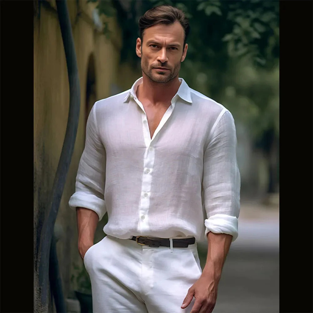 Mens Slim Fit Long-Sleeve Cotton Linen Shirts for Men Business Casual Button Down Shirt Lightweight Breathable Shirts 250220