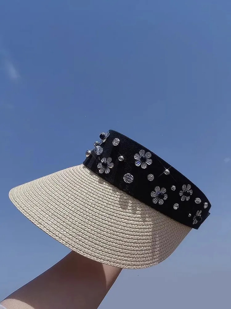 Fashion Spliced Diamonds Women Sun Hats Summer Versatile Casual Cap Wide Straw Plaited Lady Sun Protection Visored Hat 250219
