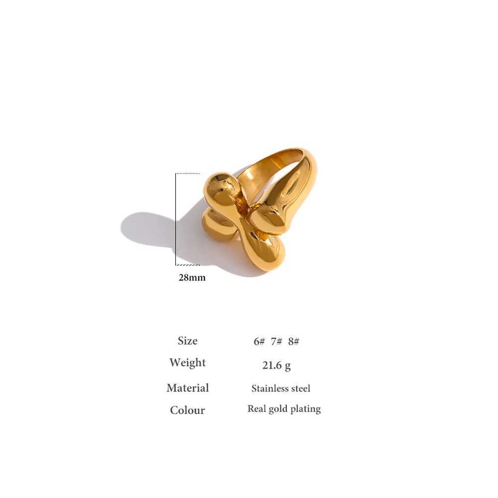 Yhpup Stainless Steel Statement Ring New Design Metalic Texture 18 K Plated Finger Ring Waterproof Jewelry Bagues Pour Femme X250220