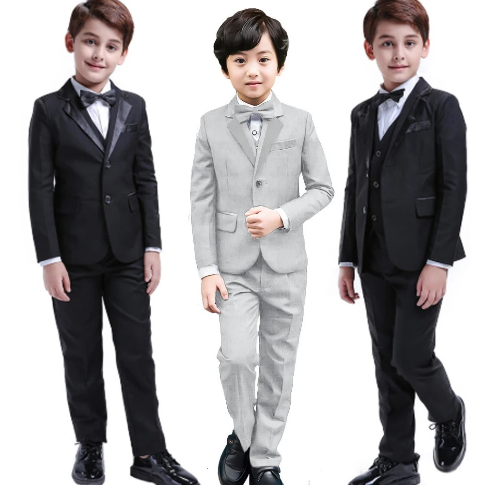 LOlanta 6Pcs Classic Boys Suits for Weddings Formal Blazer Kids Tuxedo Shirt Vest Party Ring bearer Suits Black 250219