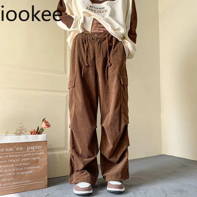 Mens Brown Y2K Baggy Japan Pants Oversized Corduroy Loose Wide Leg Cargo Pant Trousers Casual Men Sweatpants Streetwear Korean 250218