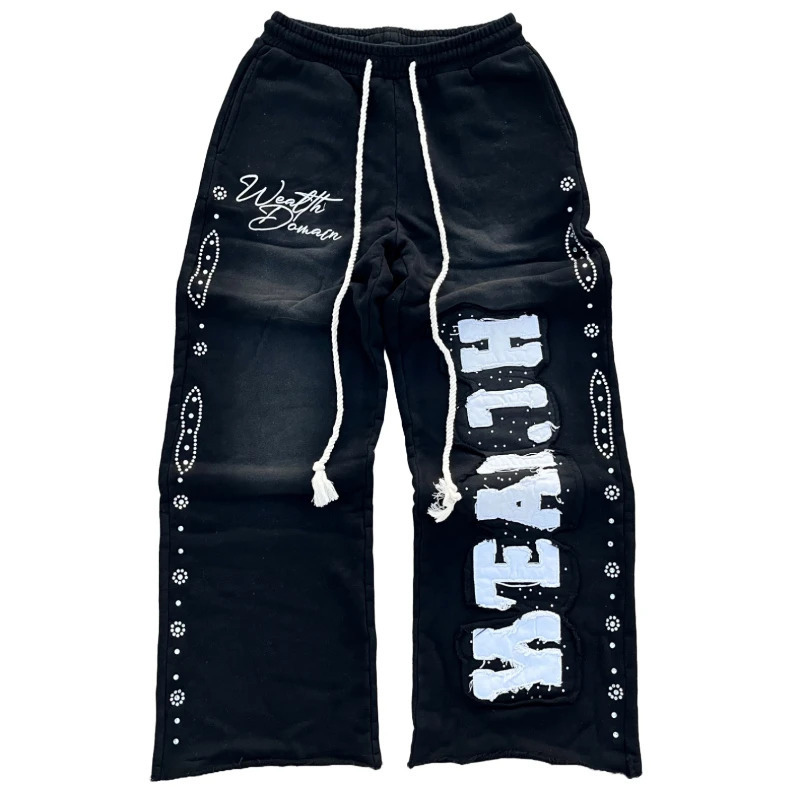 Wealth Gemstone Sweatpants Y2K Embroidered s Diamond Decoration Women Men Streetwear Retro Heavyweight Loose Casual Pants 250220