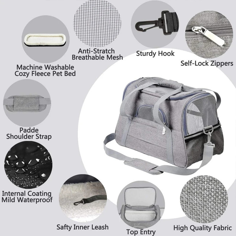 Soft-Sided Pet Travel Mesh Breathable Bags for Cats Dogs Comfort Foldable Handbag Pet Transport Bag 250217