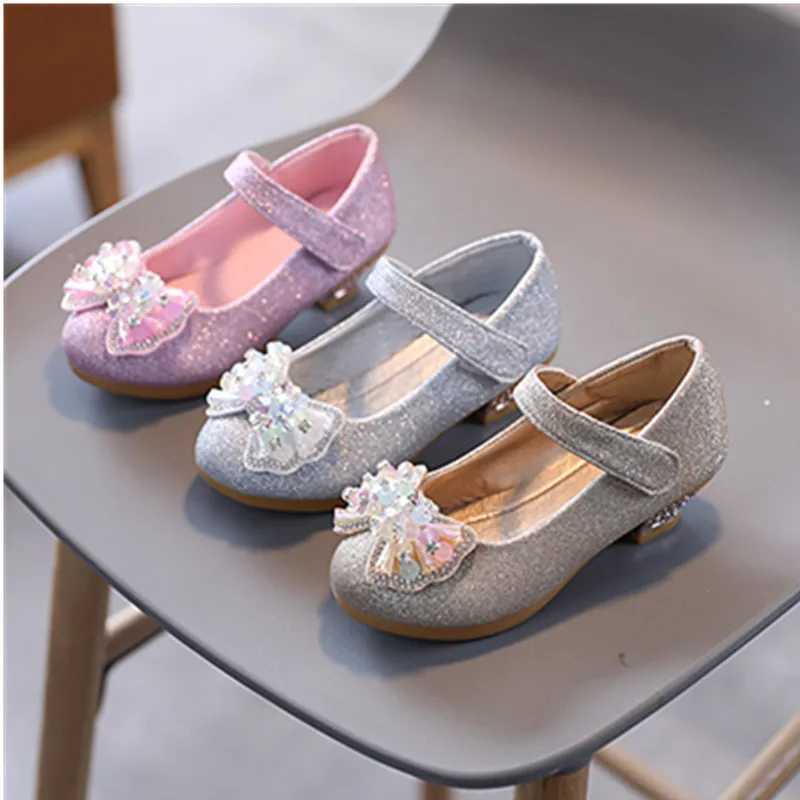 Childrens Leather Shoes Spring Autumn Versatile Girls High Heels for Princess Party Fashion Sweet Bowtie Kid Causal Dress Shoes X250220