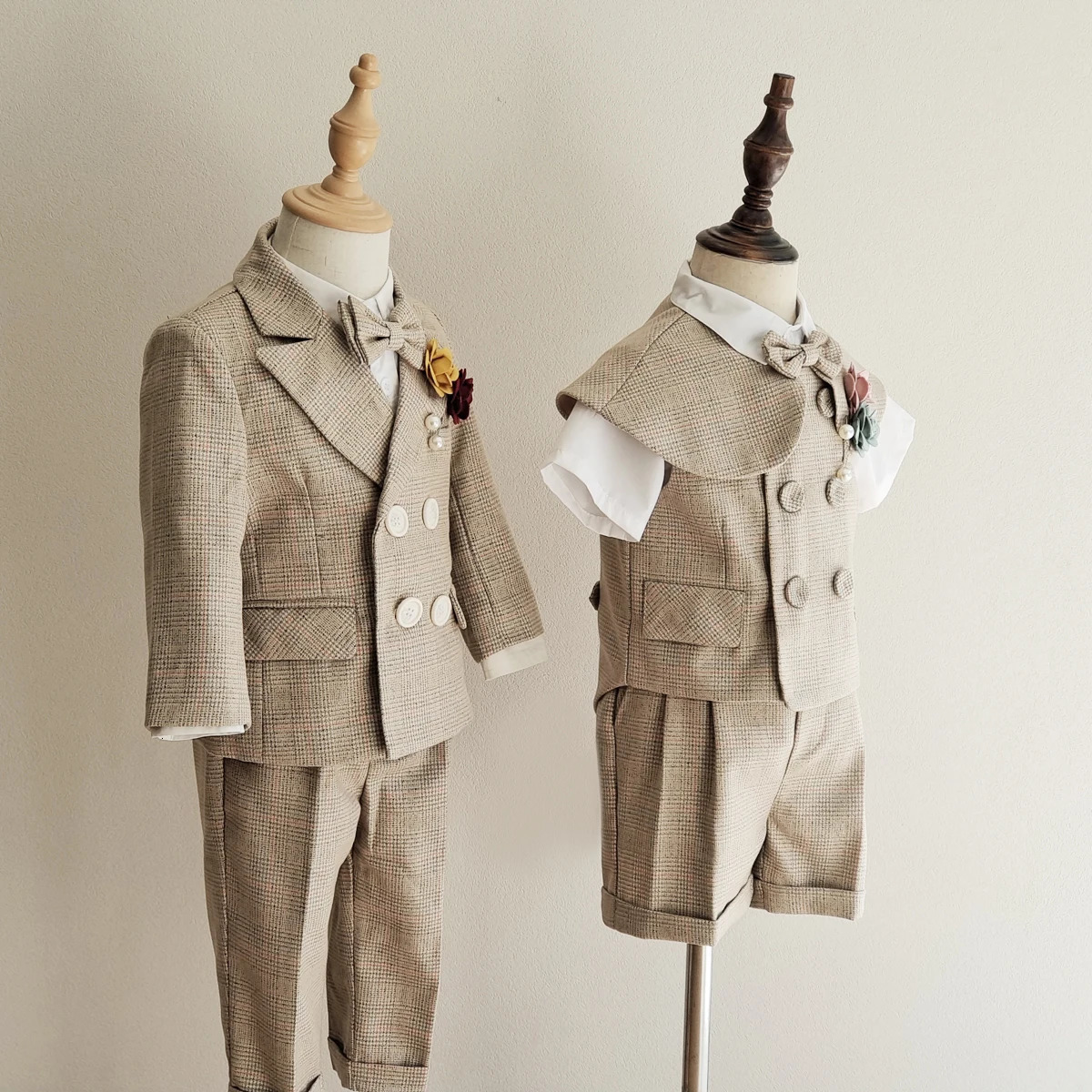 Boys Formal Plaid Suit khaki Baby Daptism Dress Set Child Wedding Birthday Party Pography Costume Kids Clothes High quality 250219