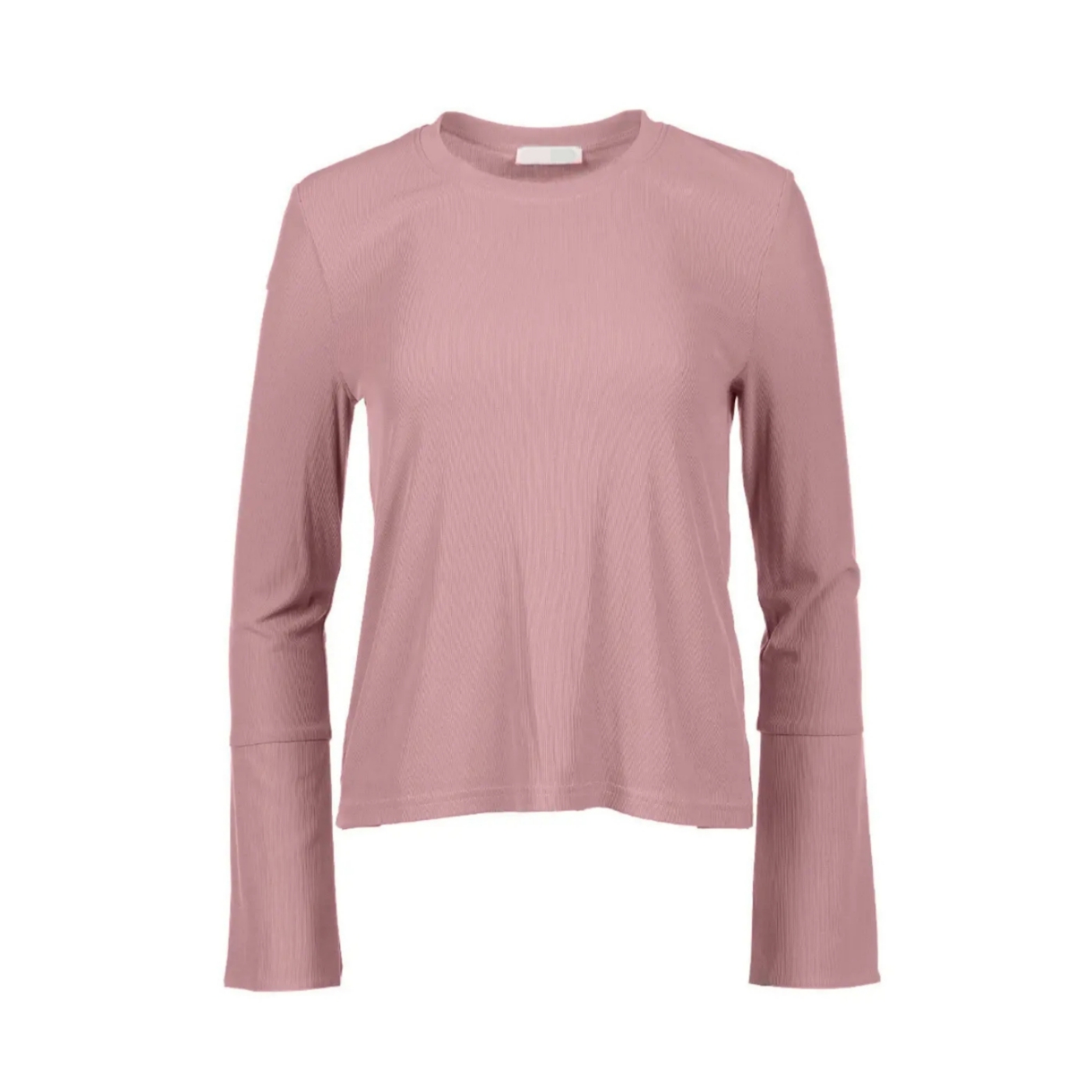 Basic Stretchy Ribbed Long Sleeve Fitted Pink Sweater Top with flared shirt cuffs